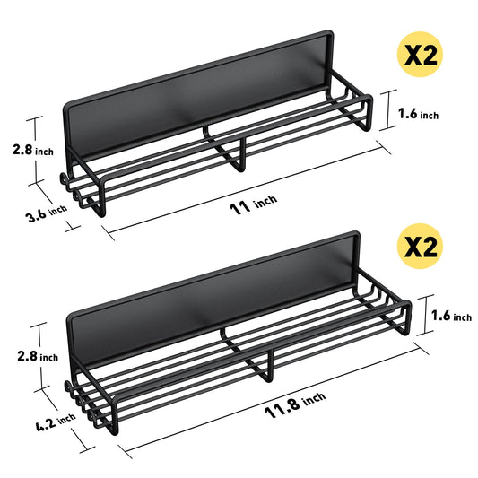 4-Pack Black Magnetic Spice Racks for Refrigerator & Oven, Metal Storage Shelves with Strong Magnets for Seasoning Organization