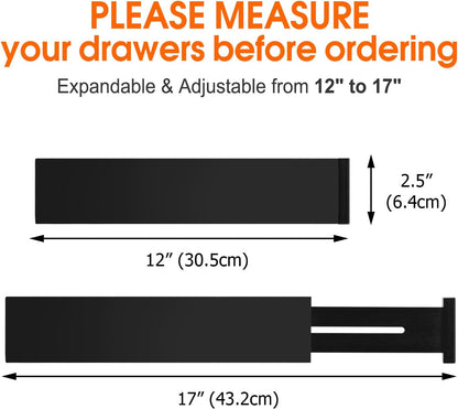 4-Pack Adjustable Bamboo Drawer Dividers, 12–17" for Kitchen, Closet, Dresser, Bedroom & Office Organization