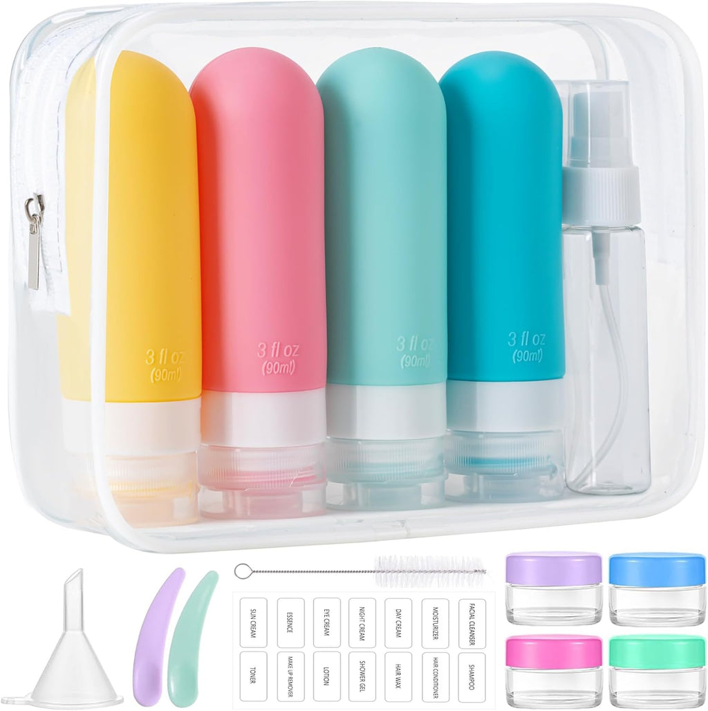 16-Pack Travel Toiletry Bottles – TSA Approved Leakproof 3oz Squeezable Silicone Containers for Shampoo, Conditioner & Liquids 