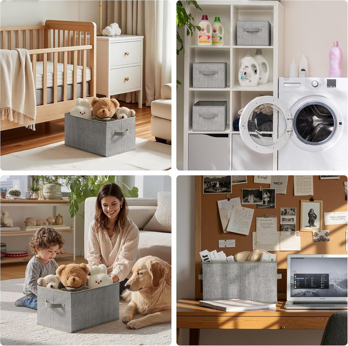 3-Pack Large Fabric Storage Bins with Handles, Collapsible Storage Boxes for Shelves & Closet Organization, Gray