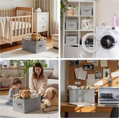 3-Pack Large Fabric Storage Bins with Handles, Collapsible Storage Boxes for Shelves & Closet Organization, Gray