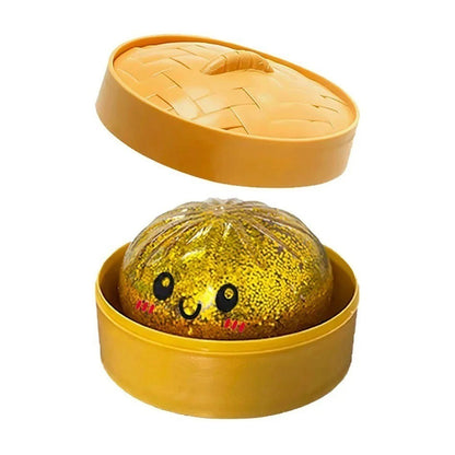 Cute bun shaped glitter squishy toy for collectors and fidget play