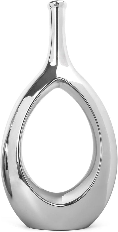 10" White Ceramic Vase for Modern Living Room, Bedroom, Kitchen Decor - Decorative Flower Vase