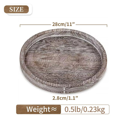 round Wooden Candle Tray: Rustic Decorative Coffee Table Tray ,11.8"