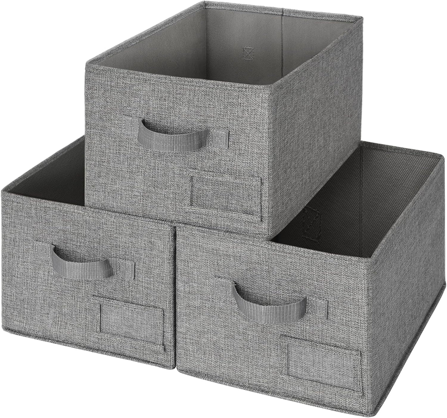 3-Pack Large Fabric Storage Bins with Handles, Collapsible Storage Boxes for Shelves & Closet Organization, Gray