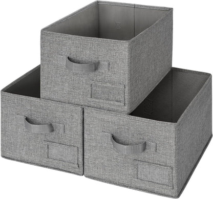3-Pack Large Fabric Storage Bins with Handles, Collapsible Storage Boxes for Shelves & Closet Organization, Gray