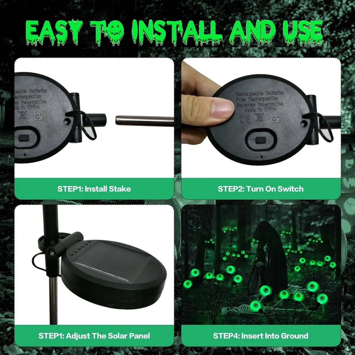 Solar Powered Halloween Yard Lights with Eyeball Design
