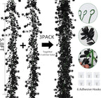 3-Pack Black Artificial Eucalyptus Garland with Flowers, Halloween & Fall Party Decor, Fake Floral Greenery for Wall Backdrop