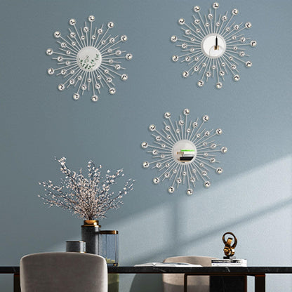 3-Pack Crystal Sunburst Wall Mirrors with Rhinestones, Silver Decorative Home Wall Art for Living Room, Bedroom & Entryway