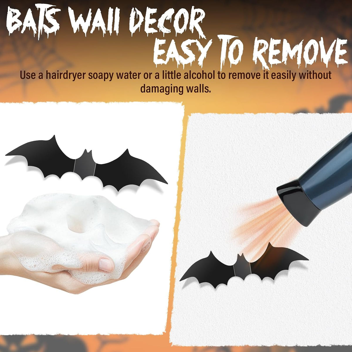 Halloween bat stickers creating a spooky wall display