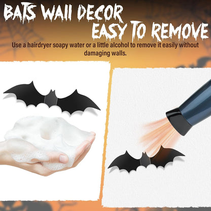 Halloween bat stickers creating a spooky wall display