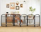Folding Metal Dog Gate with Door, Freestanding Pet Fence