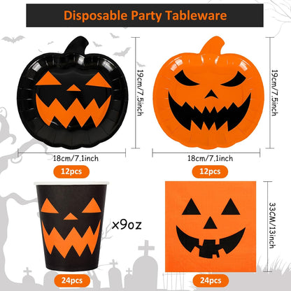 Halloween themed disposable cups with pumpkin design for party guests