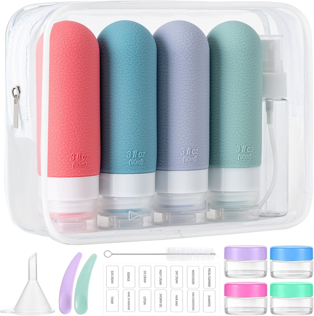 16-Pack Travel Toiletry Bottles – TSA Approved Leakproof 3oz Squeezable Silicone Containers for Shampoo, Conditioner & Liquids 
