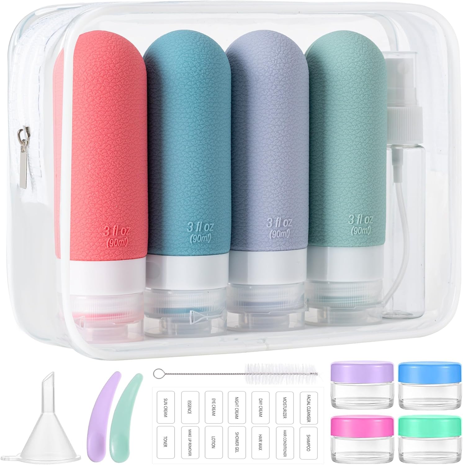 16-Pack Travel Toiletry Bottles – TSA Approved Leakproof 3oz Squeezable Silicone Containers for Shampoo, Conditioner & Liquids 