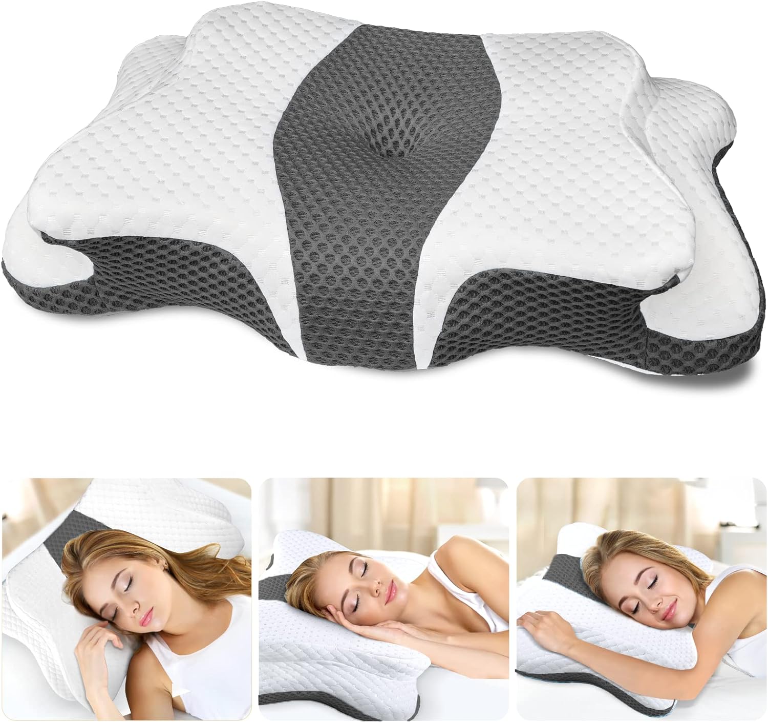 Memory Foam Pillows, Cervical Pillow for Neck and Shoulder Pain Relief, Ergonomic Contour Bed Pillow, Soft for Side Sleep Stomach Sleeping and Back Sleeper