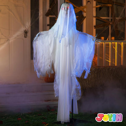 JOYIN 67" Halloween Decorations Outdoor Life Size Animatronics Ghost Bride Decor, Sound-Actived Skeleton with Creepy Sound, Scary Haunted House Props for Garden Yard Lawn outside Indoor