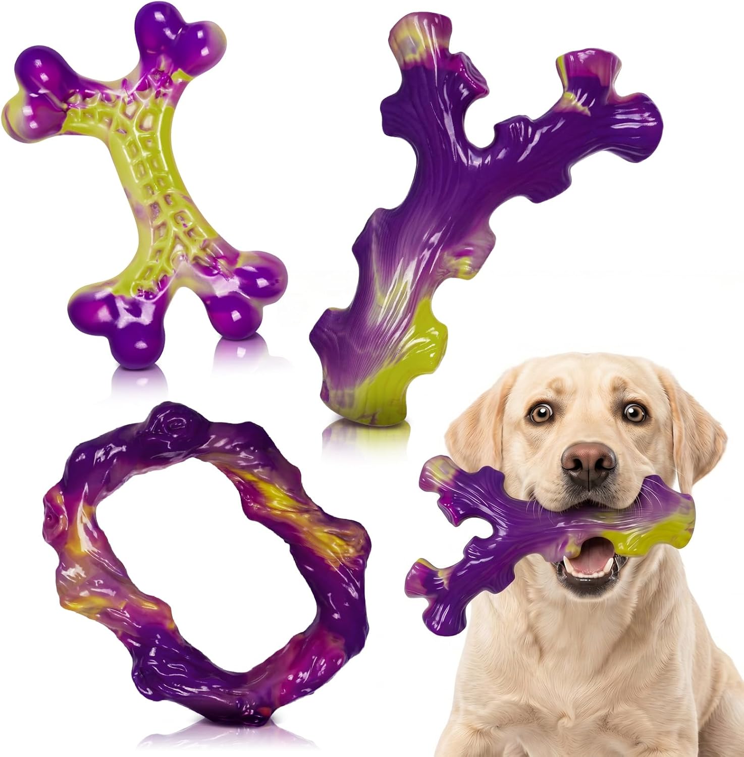 Frienhund Tough Dog Toys for Aggressive Chewers 3 Pack, Indestructible Dog Toys for Large Dogs, Dog Chew Toys, Aggressive Chew Toys to Keep Them Busy, Dog Toy for 30-75Lbs Medium/Large Breeds