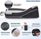 Black compression packing cubes with mesh panels for organized travel luggage