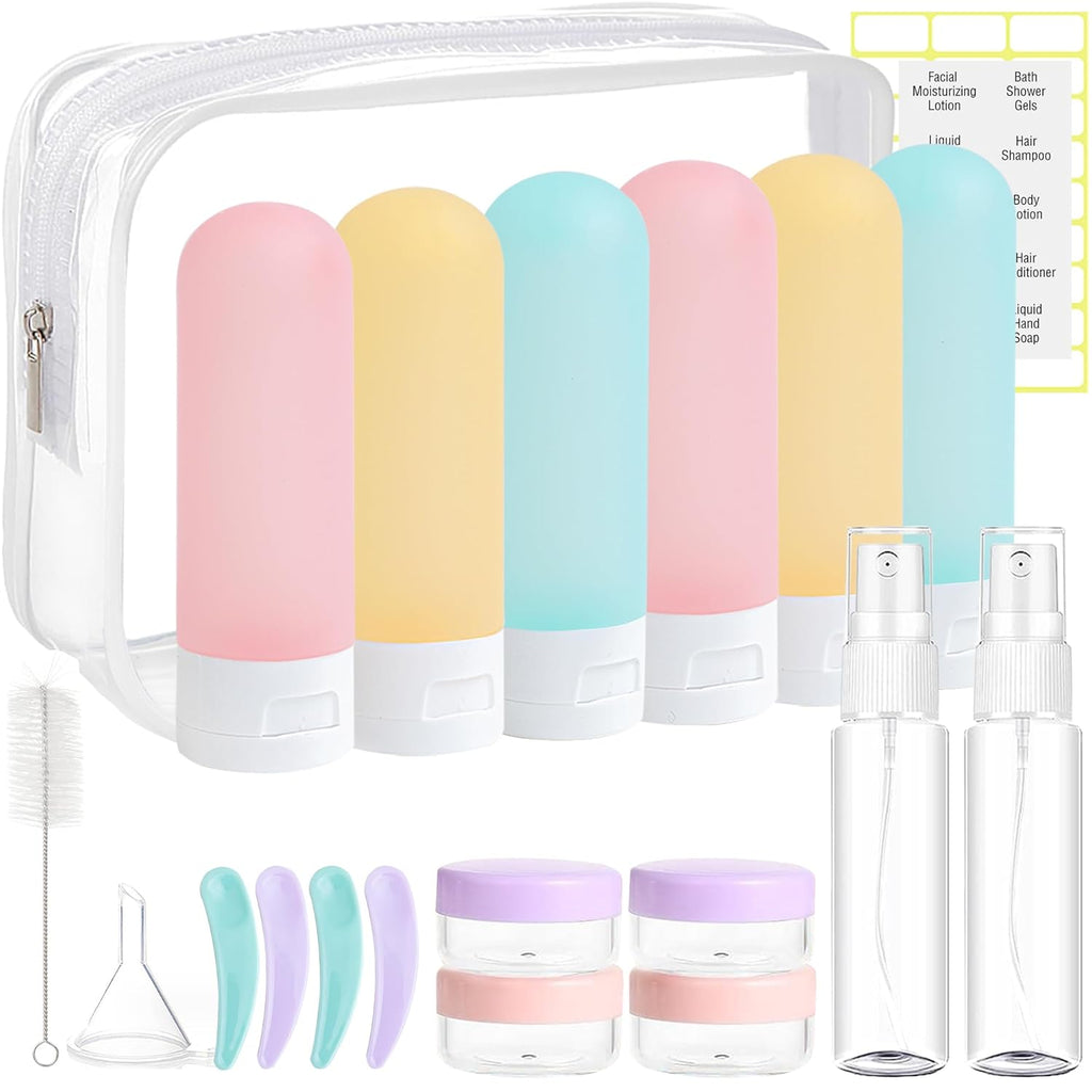DEWSENSI 20 Pack Travel Bottles Set for Toiletries TSA Approved, Leak Proof Travel Size Containers Kit Portable Refillable Travel Accessories for Shampoo Conditioner Lotion Liquids (Multi-Color)