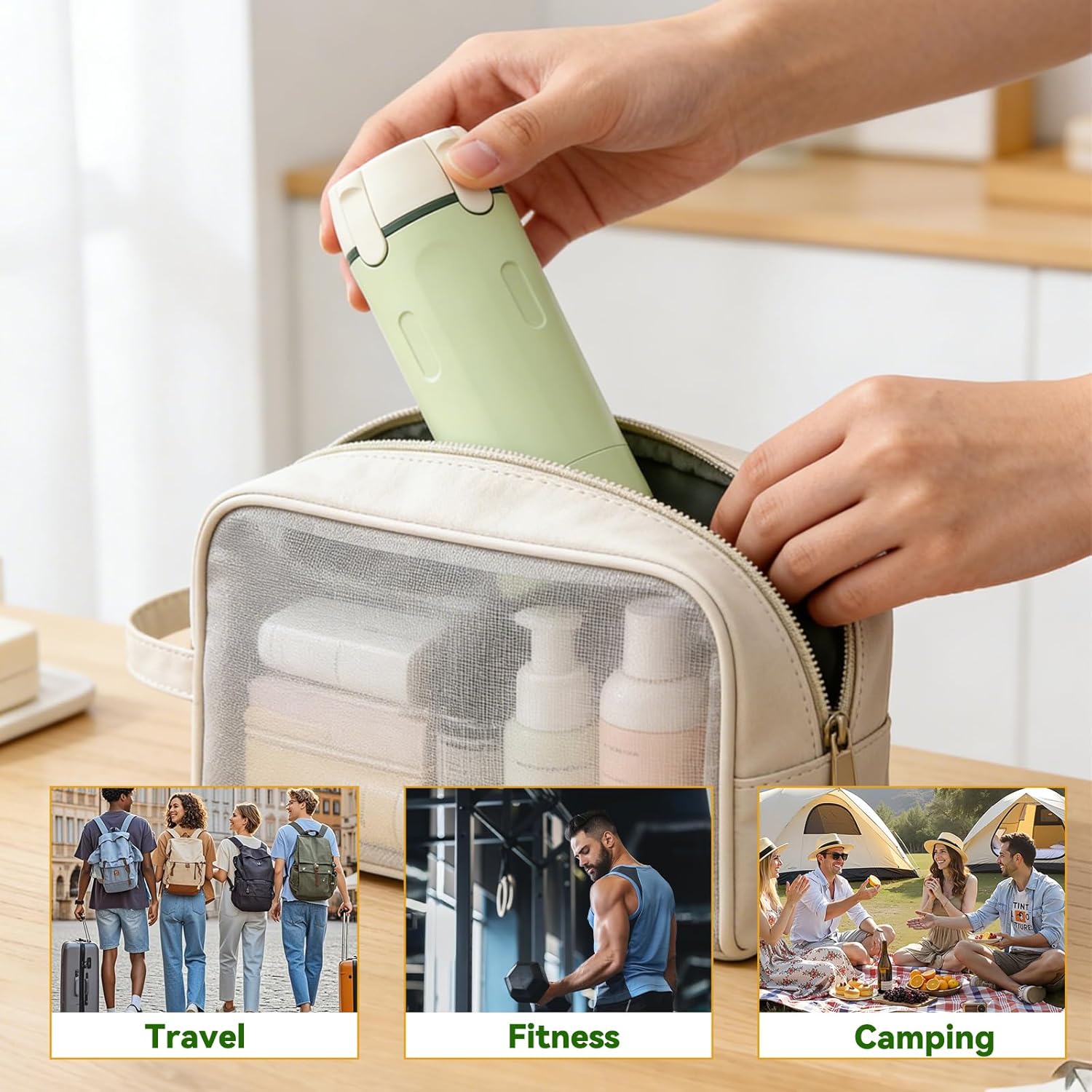 4 in 1 Travel Dispenser Bottle with Cleaning Brush,4 Pack 30Ml Leak Proof Refillable Travel Size Toiletries Containers for Shampoo Conditioner,Portable Travel Bottles Set for Vacation Camping & Gym