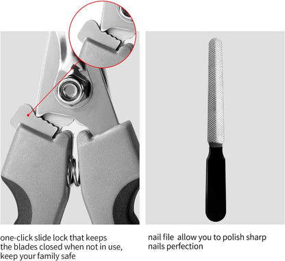 Dog & Cat Nail Clippers for Large Breeds, Safari Professional Trimmers with Quick Sensor, Safety Guard & Nail File