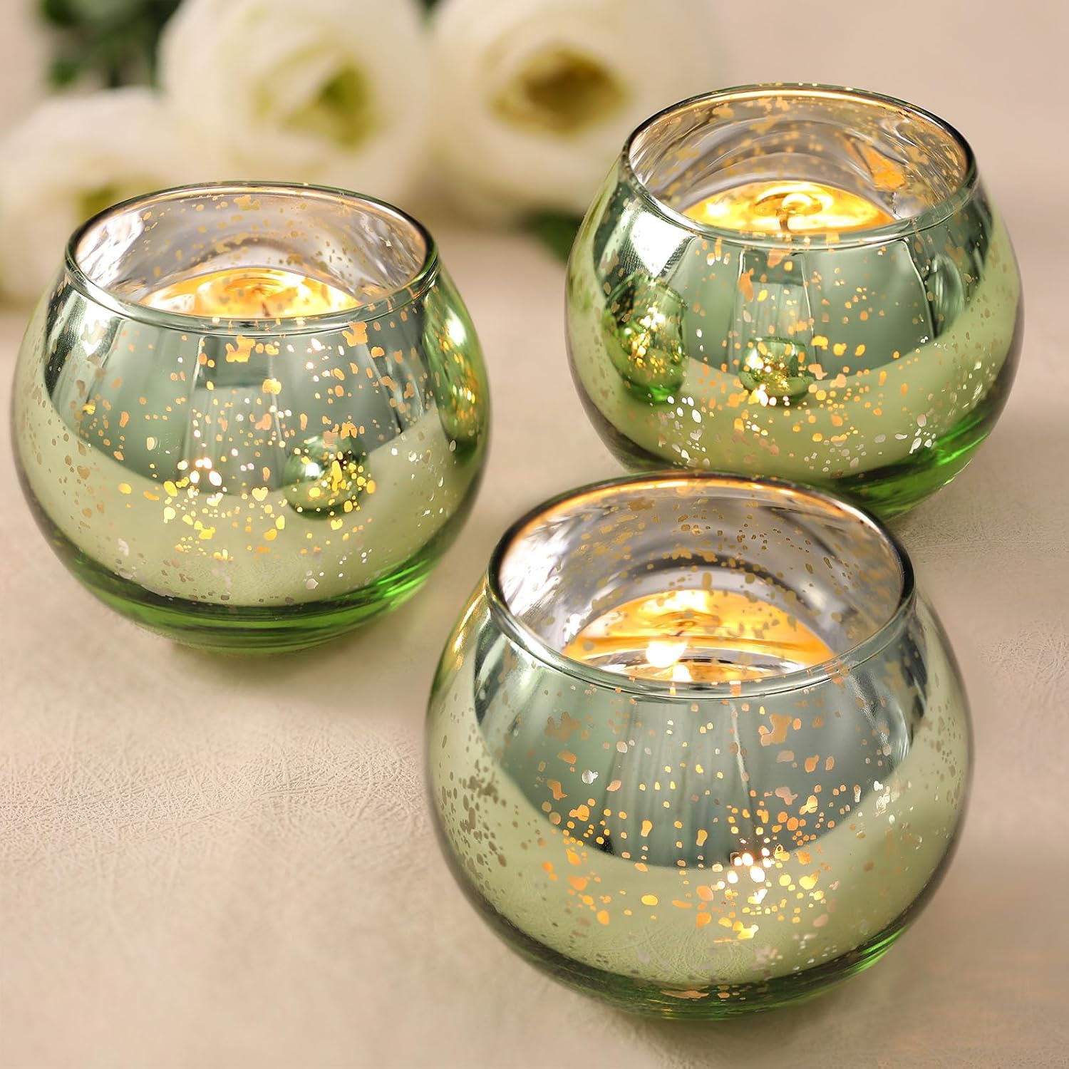 Volens round Gold Votive Candle Holders, Mercury Glass Candle Holder Set of 12, Wedding Decorations for Table