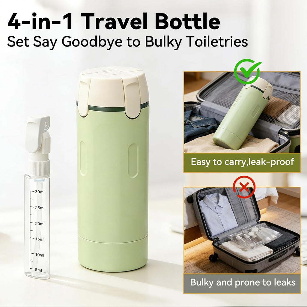 4 in 1 Travel Dispenser Bottle with Cleaning Brush,4 Pack 30Ml Leak Proof Refillable Travel Size Toiletries Containers for Shampoo Conditioner,Portable Travel Bottles Set for Vacation Camping & Gym