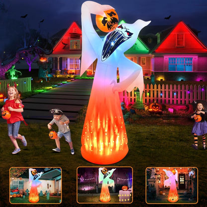 10 Ft Halloween Inflatable Ghost with Pumpkin and LED Lights
