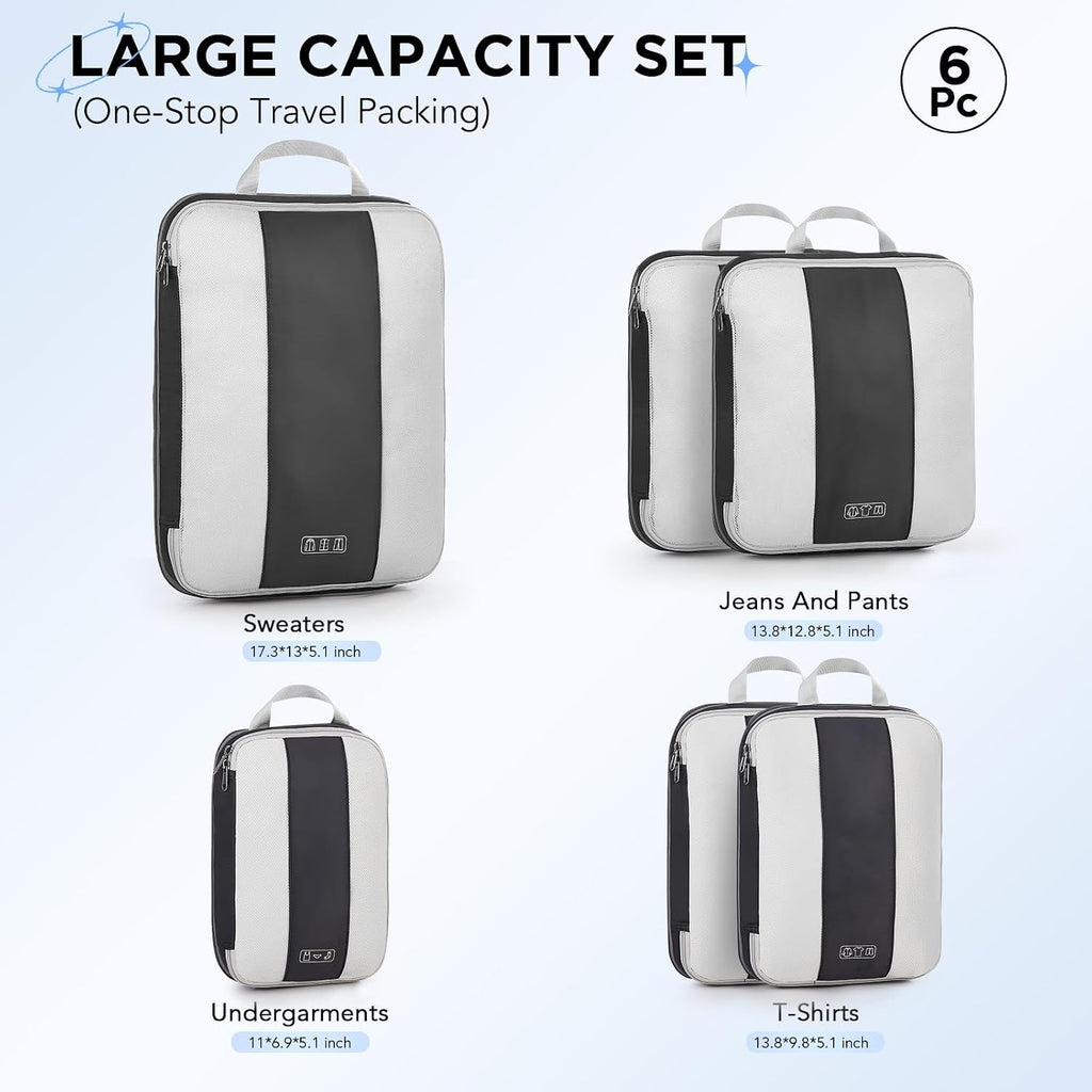 Black travel packing cubes with breathable mesh panels for suitcase storage