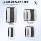 Black travel packing cubes with breathable mesh panels for suitcase storage