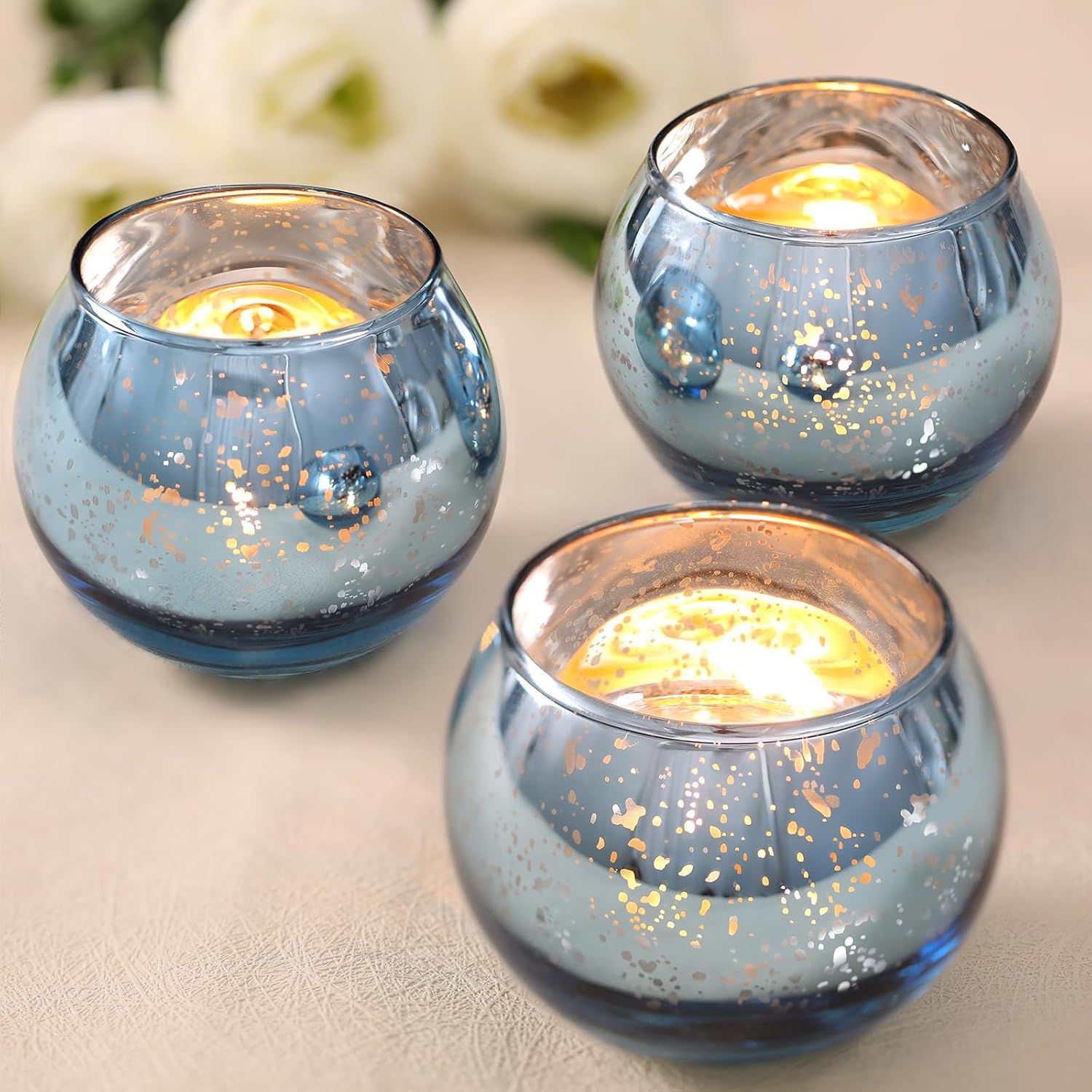 Volens round Gold Votive Candle Holders, Mercury Glass Candle Holder Set of 12, Wedding Decorations for Table