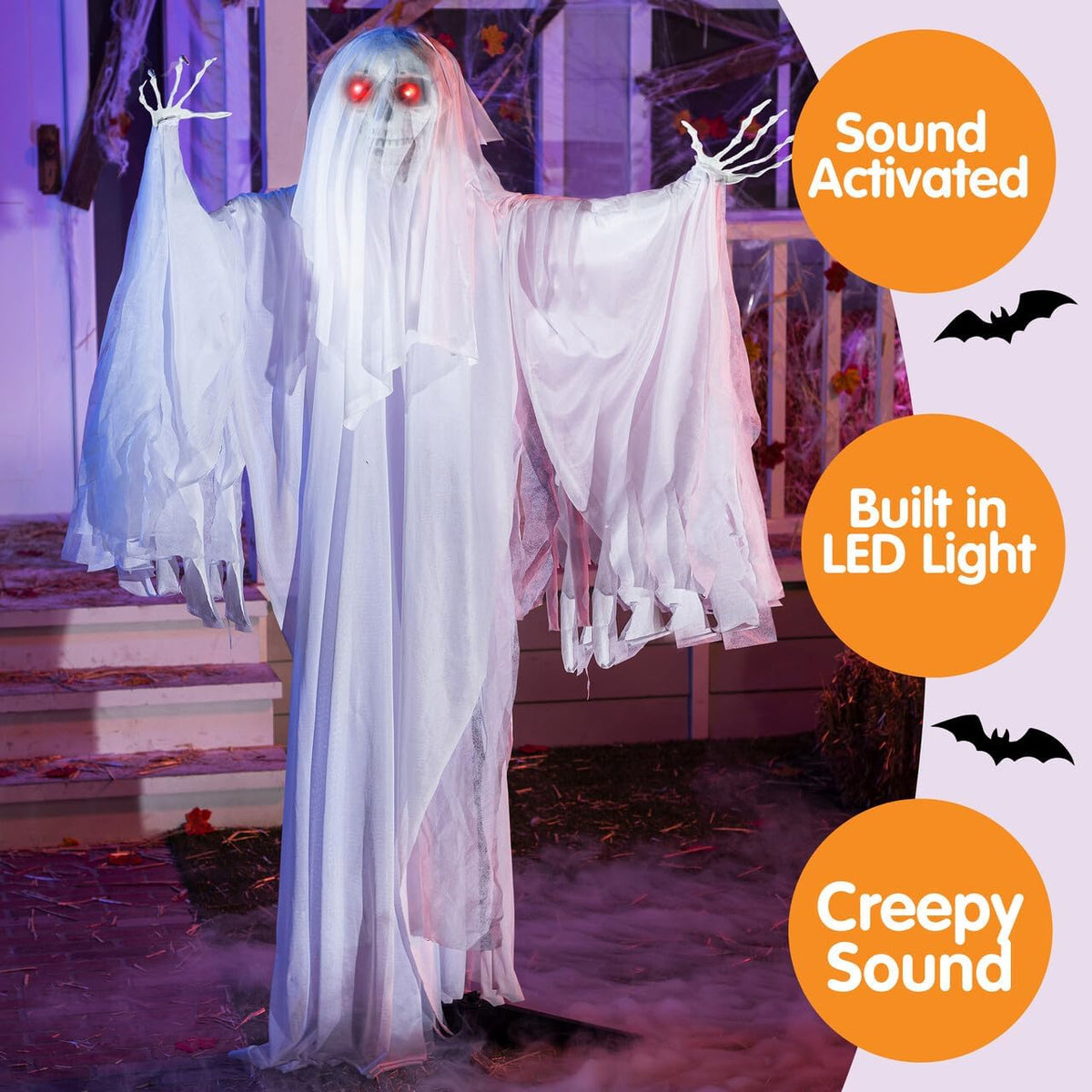 67 inch Halloween ghost with sound activated shaking body