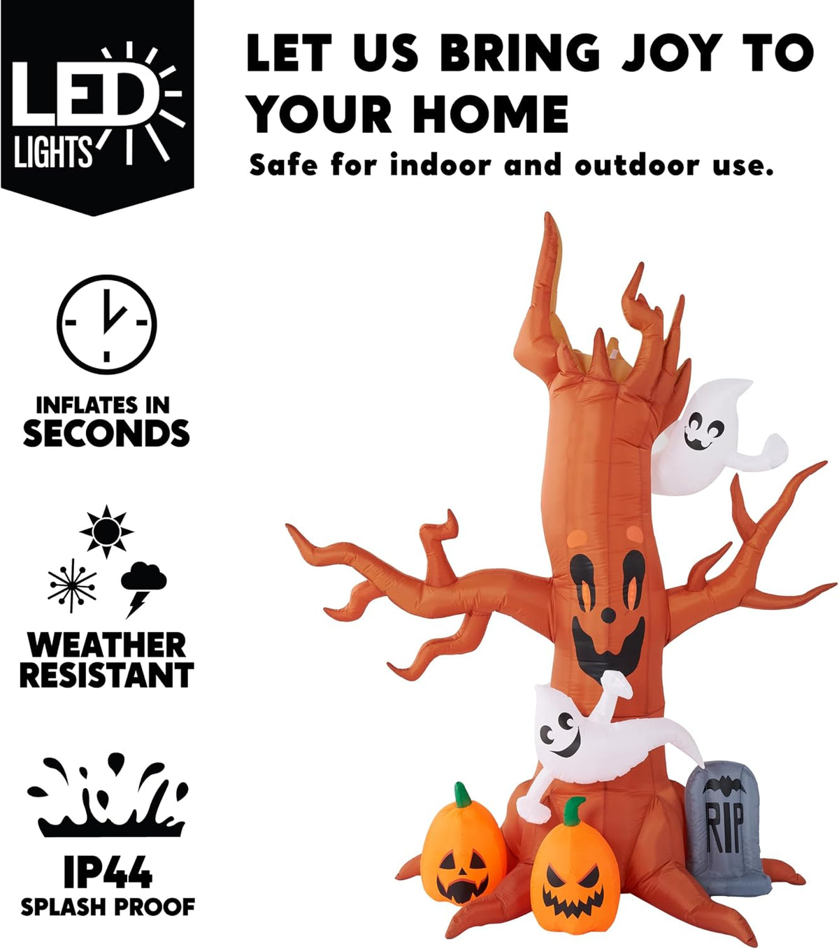 Scary Halloween inflatable tree with ghost pumpkin and tombstone