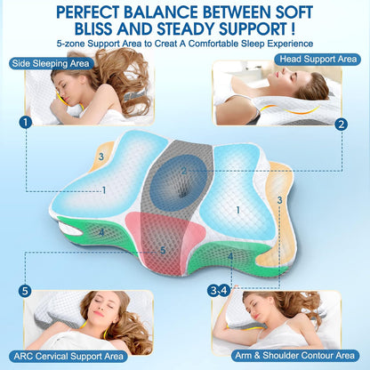 Memory Foam Pillows, Cervical Pillow for Neck and Shoulder Pain Relief, Ergonomic Contour Bed Pillow, Soft for Side Sleep Stomach Sleeping and Back Sleeper