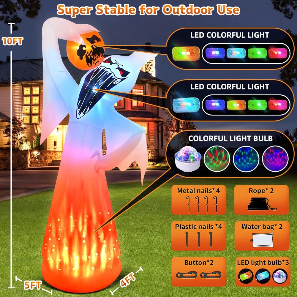 Outdoor Halloween Inflatable Ghost with Built In LED Lights