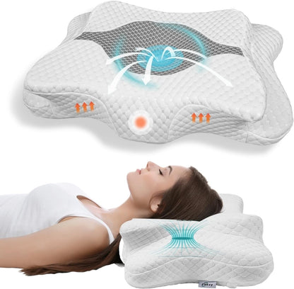 Memory Foam Pillows, Cervical Pillow for Neck and Shoulder Pain Relief, Ergonomic Contour Bed Pillow, Soft for Side Sleep Stomach Sleeping and Back Sleeper