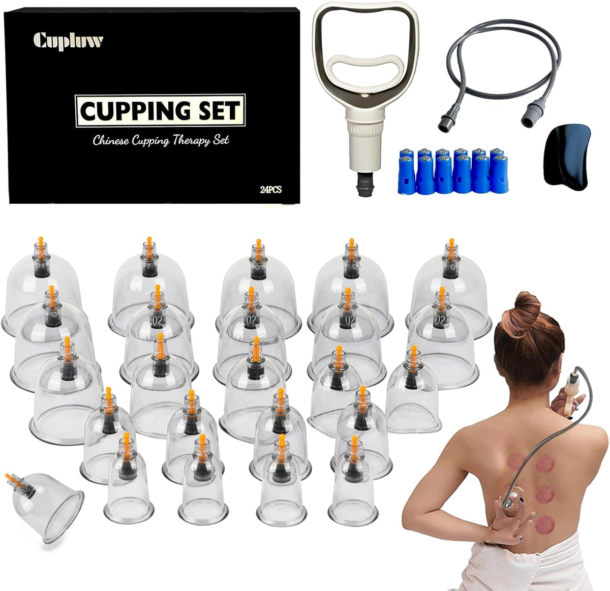 24-Piece Cupping Set Vacuum Massage Cups with Manual Pump for Back Therapy Cupping Therapy Set
