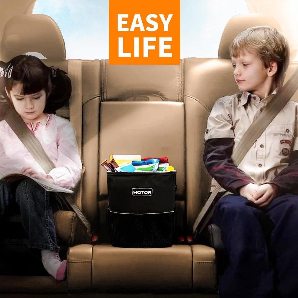 Black car trash can organizer for storing and disposing of everyday waste