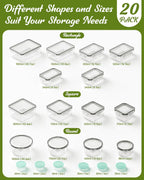 40 Piece Food Storage Containers with Lids(20 Containers & 20 Lids), Bpa-Free Plastic Food Containers for Kitchen Storage and Organization, Leak Proof Meal Prep Container, Includes Labels & Pen