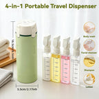 4 in 1 Travel Dispenser Bottle with Cleaning Brush,4 Pack 30Ml Leak Proof Refillable Travel Size Toiletries Containers for Shampoo Conditioner,Portable Travel Bottles Set for Vacation Camping & Gym