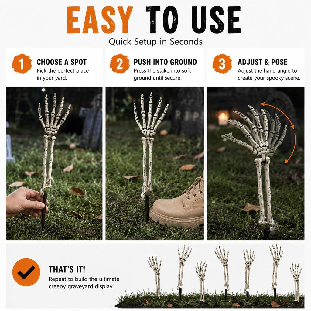 6PC Realistic Skeleton Arm Stakes for Halloween Decorations Outdoor