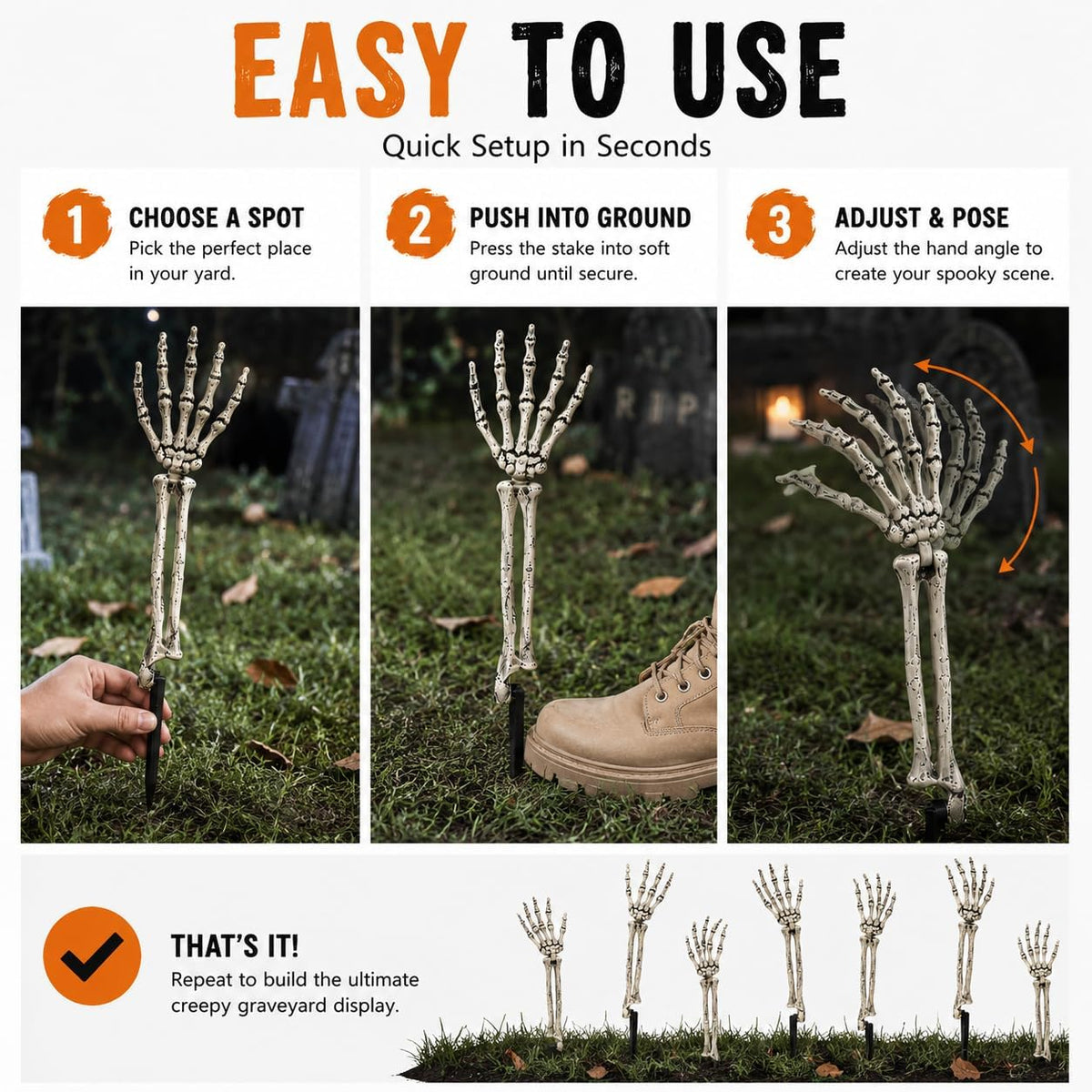 6PC Realistic Skeleton Arm Stakes for Halloween Decorations Outdoor