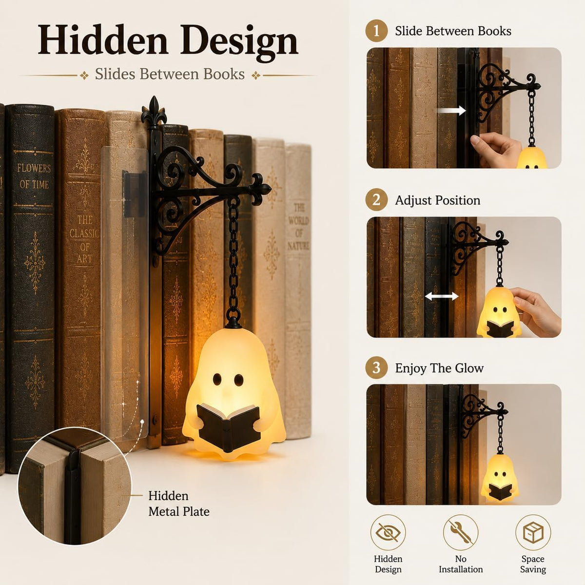 Warm LED ghost lamp for bookshelf table desk and reading space decoration