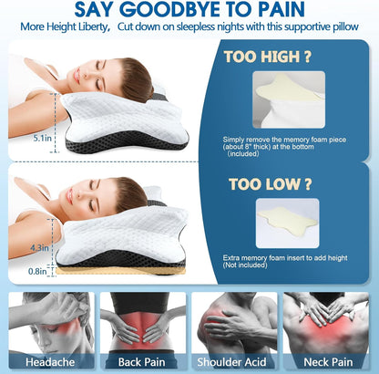 Memory Foam Pillows, Cervical Pillow for Neck and Shoulder Pain Relief, Ergonomic Contour Bed Pillow, Soft for Side Sleep Stomach Sleeping and Back Sleeper