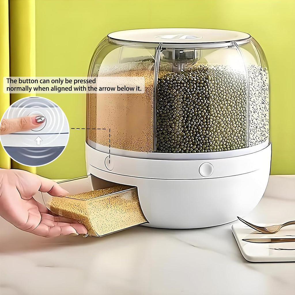 Rotating kitchen grain organizer designed for convenient dry food storage