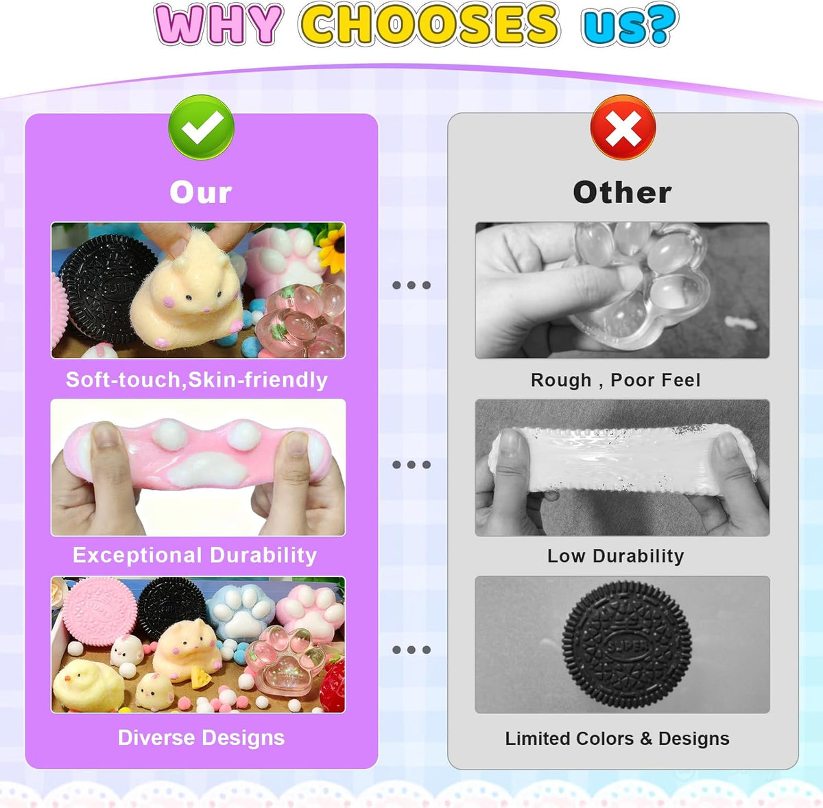 Assorted squishy fidget toys for sensory play stress relief and relaxation