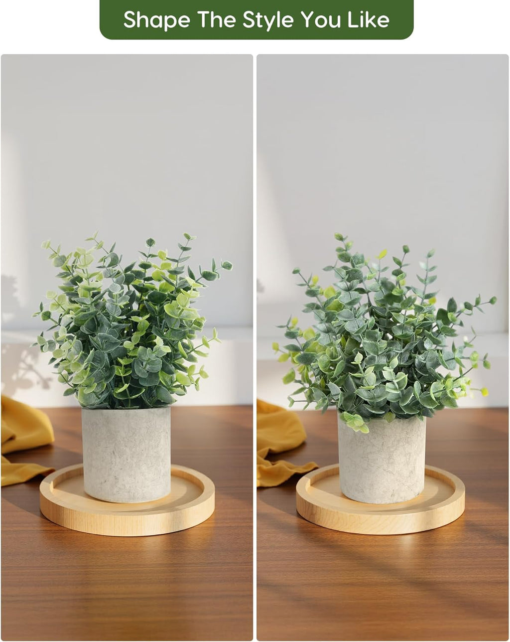 2 Pcs Small Fake Plants Eucalyptus, Artificial Plants Indoor for Shelf, Potted Eucalyptus Plants for Home/Bathroom/Pottery Barn/Desk/Farmhouse/Coffee Table Decor (Sage Green)