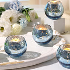 Volens round Gold Votive Candle Holders, Mercury Glass Candle Holder Set of 12, Wedding Decorations for Table