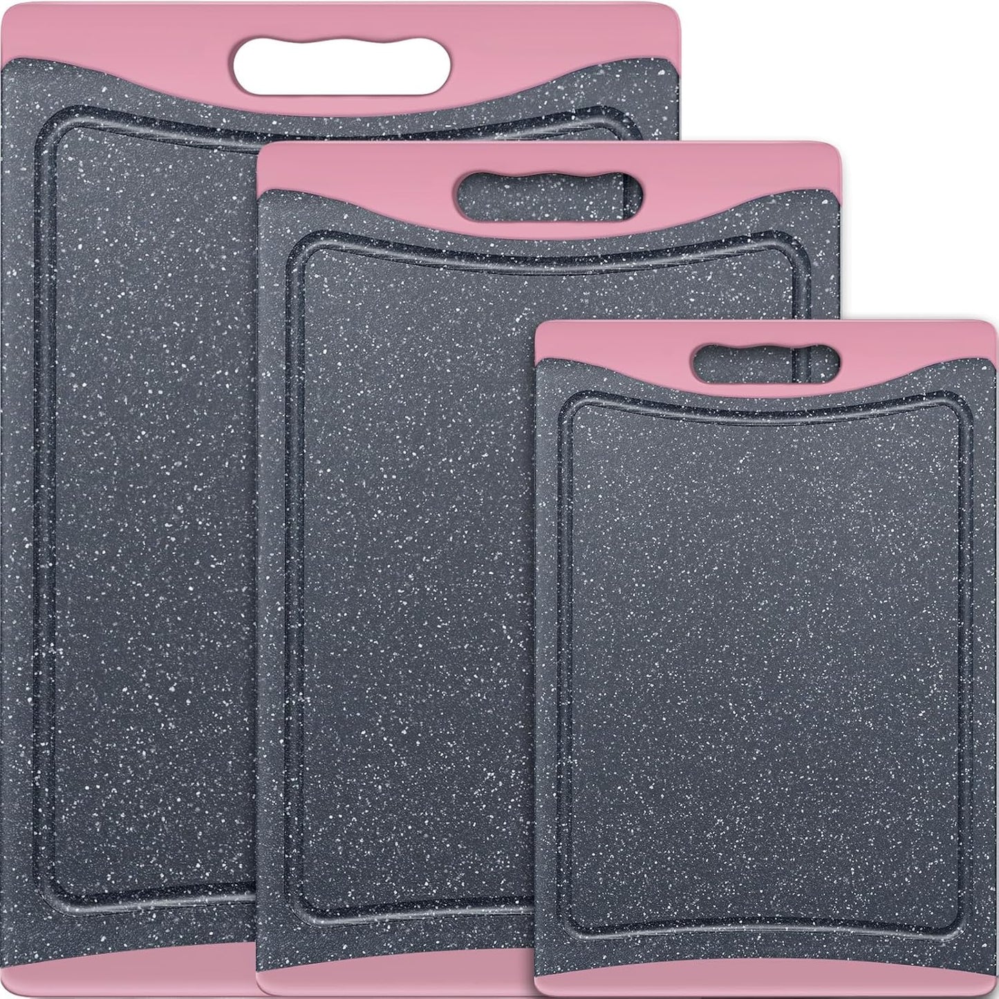 3-Pack Extra Large Plastic Cutting Boards with Juice Grooves & Easy-Grip Handles, Dishwasher Safe, Almond Gray